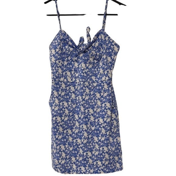 GB Gianni Bini Women's Blue and White Spaghetti Strap Small Mini Derby Dress - Picture 2 of 13